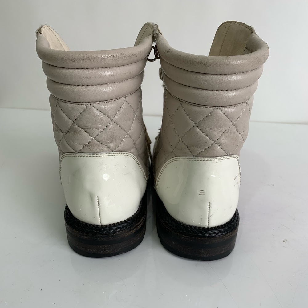 Chanel Tweed Patent Cap Toe Lace Up Short Boots Size 37 - Picture 3 of 6